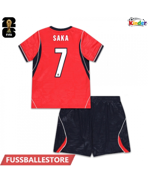 Günstige England Bukayo Saka #7 Auswärts Trikotsatzt Kinder WM 2026 Kurzarm (+ Kurze Hosen)